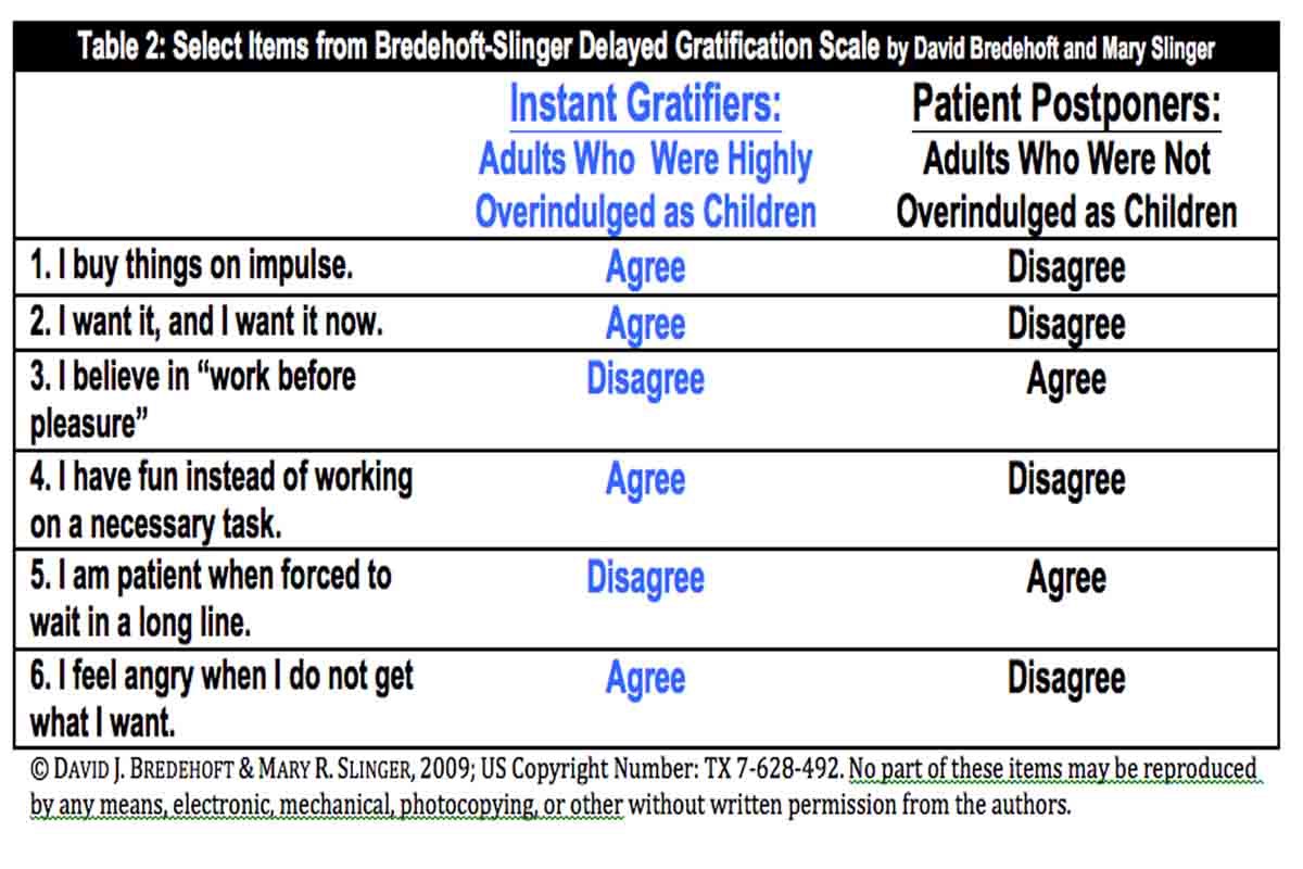 Select Items fro the Bredehoft-Slinger Delayed Gratification Scale2